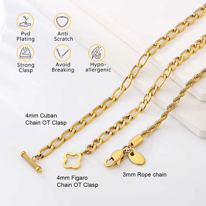 مطلي بالذهب عيار 18 قيراط مجوهرات رجالية بناتي  Women's PVD 18K Gold Plated Rope Jewelry Men Girls
