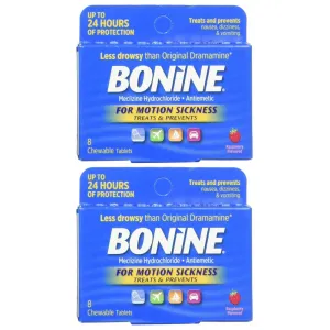 2 Pk Bonine Motion Sickness Relief Protection Chewable Tablets Raspberry Flavor