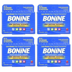 4 Pk Bonine Motion Sickness Chewable Tablets Raspberry Flavor Relief  Prevention