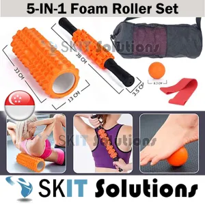 ★5in1 Yoga Gym Fitness Exercise★Massage Foam Roller Stick Elastic Bands Ball Bag★Back Pain Muscle★