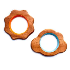 Babycov Cute Cloud and Sun Natural Neem Wood Teethers for Babies | Natural and Safe | Goodness of Organic Neem Wood | Both Chewing and Grasping Toy | Set of 2 (Age 4  Months)