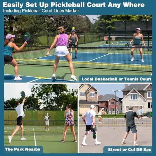 Choiana Pickleball Net Driveway Pickleball Set with Net Wheels Pickle Ball Nets Portable Movable 22ft Regulation Size w/ 4 Paddles Rackets, Durable Metal Pole, Carry Bag for Outdoor Indoor Home