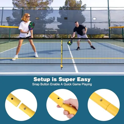 Choiana Pickleball Net Driveway Pickleball Set with Net Wheels Pickle Ball Nets Portable Movable 22ft Regulation Size w/ 4 Paddles Rackets, Durable Metal Pole, Carry Bag for Outdoor Indoor Home
