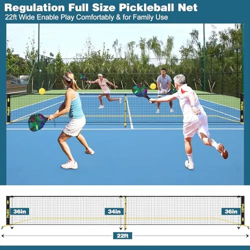 Choiana Pickleball Net Driveway Pickleball Set with Net Wheels Pickle Ball Nets Portable Movable 22ft Regulation Size w/ 4 Paddles Rackets, Durable Metal Pole, Carry Bag for Outdoor Indoor Home