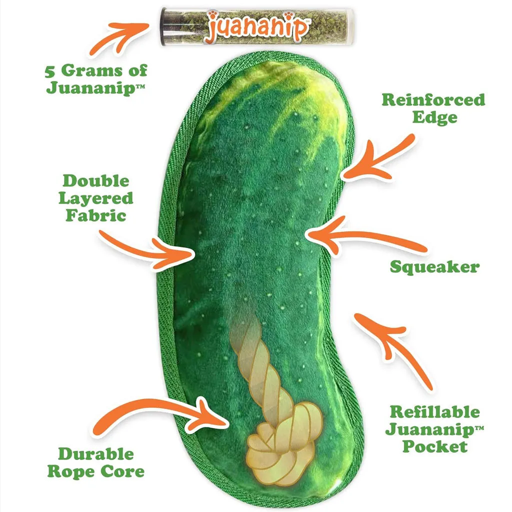 Doggijuana Tuffer Chewer Refillable Juananip Dill Pickle Tough Squeaky Dog Plush Toy, 1 count
