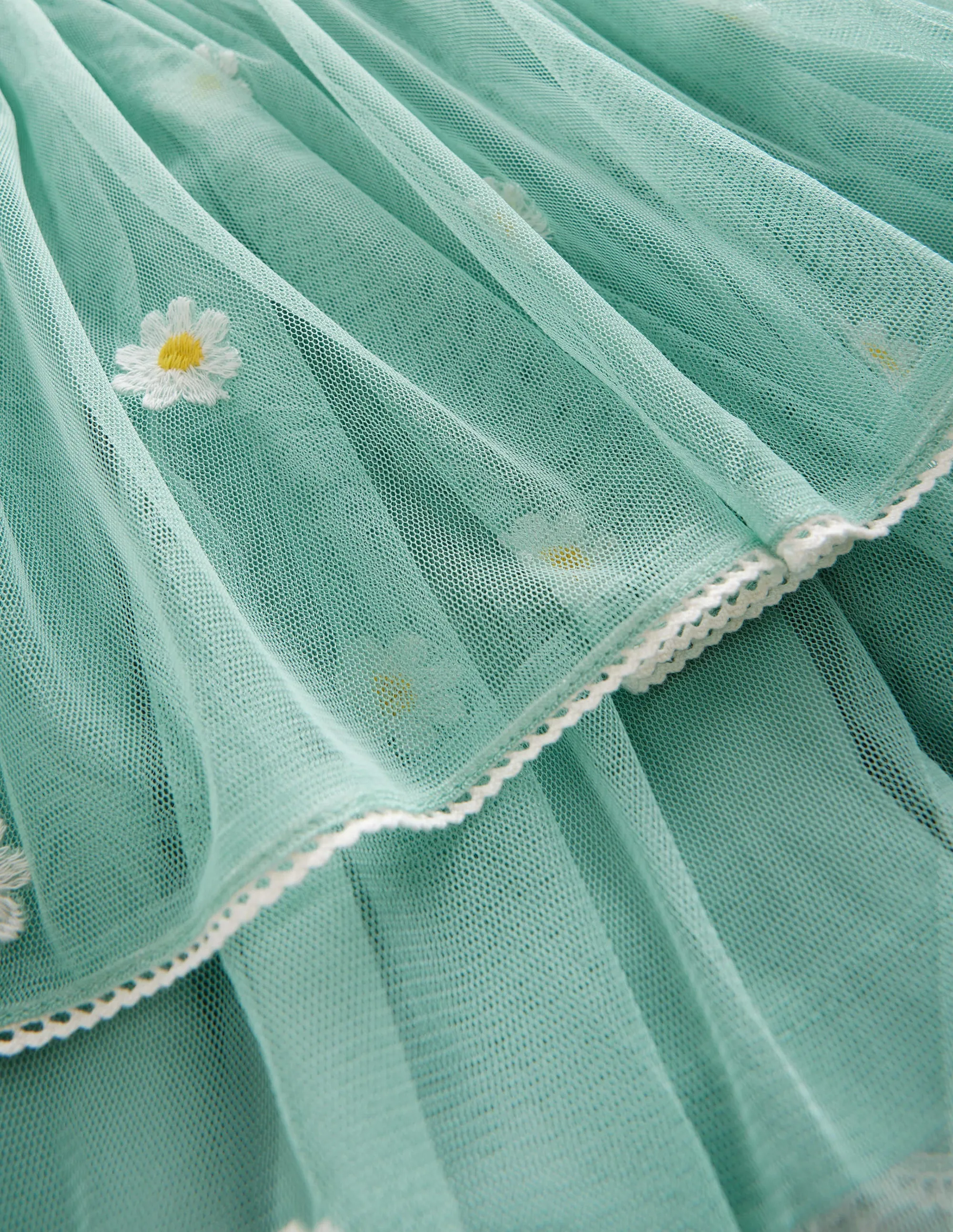 Embroidered Tulle Skirt-Hot Spring Daisy Embroidery