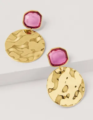 Jewel Hammered Disk Earrings-Formica Pink/Gold Metallic
