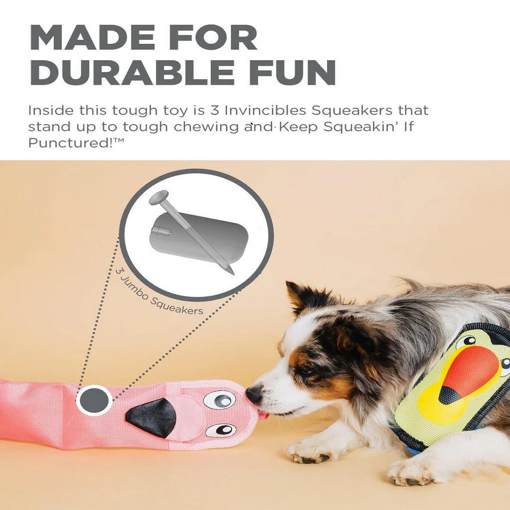 Outward Hound Fire Biterz Flamingo Plush Firehose Material Interactive Dog Toy, Large